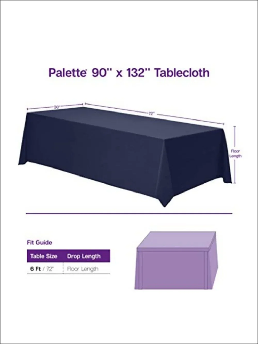 Polyester Tablecloth 90x132 Inch Floor-Length Drop Washable